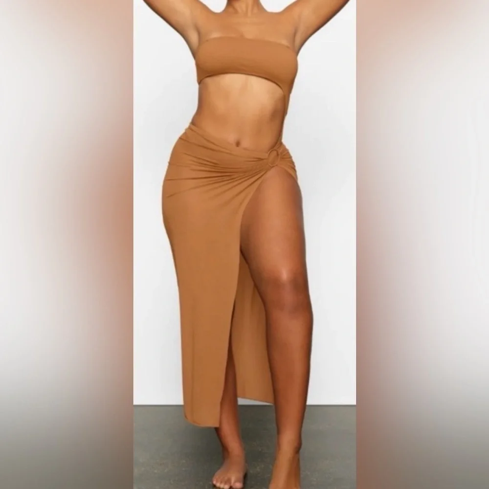 SKIMS COVER UP Mesh Long Sarong Color Almond Size 3X